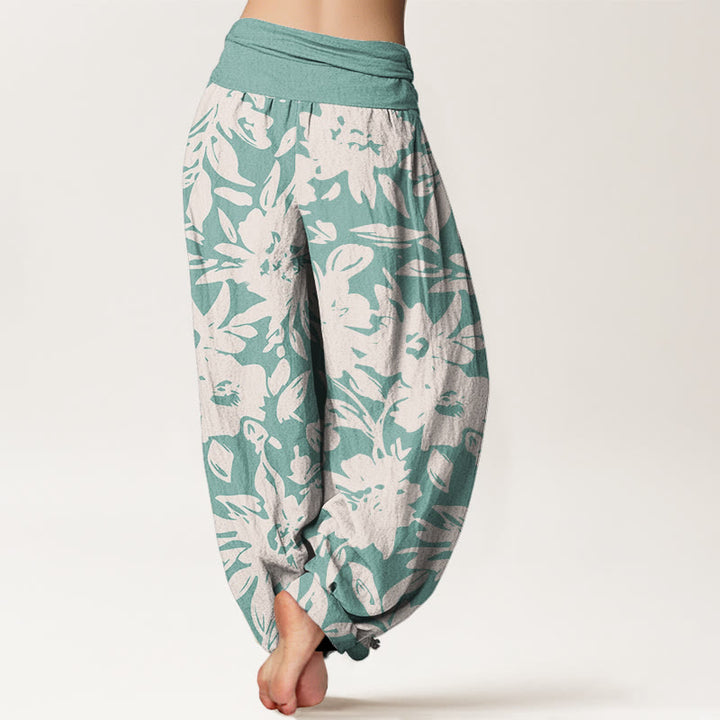 Pantalon sarouel décontracté à taille élastique pour femme, motif Buddha Stones, grandes fleurs et feuillage luxuriant - image 10