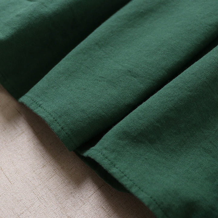 Robe mi-longue décontractée en coton et lin avec broderie géométrique artistique et boutons sur le devant, manches longues lanternes - image 6