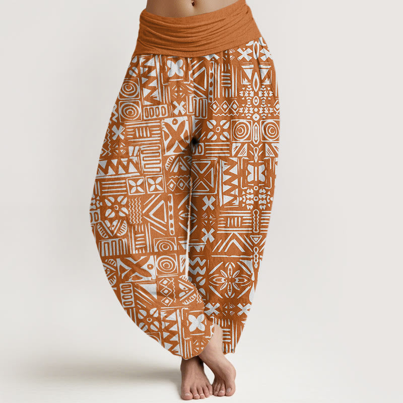 Pantalon sarouel décontracté à taille élastique pour femme, motif géométrique d'inspiration tribale, Buddha Stones - Chocolat - US22，UK/AU26，EU54 (6XL) - image 1