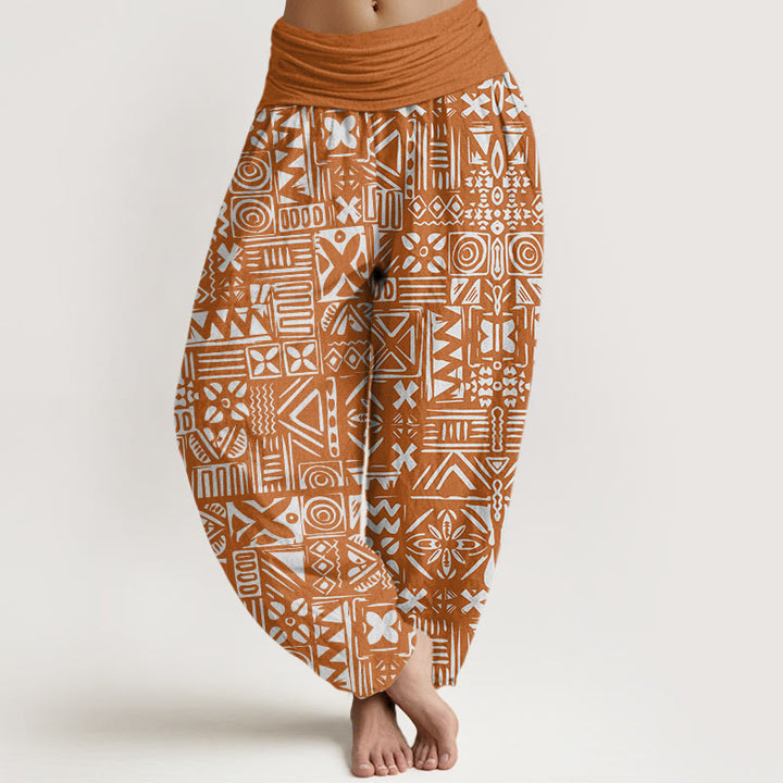 Pantalon sarouel décontracté à taille élastique pour femme, motif géométrique d'inspiration tribale, Buddha Stones - Chocolat - US22，UK/AU26，EU54 (6XL) - image 1