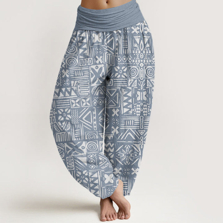 Pantalon sarouel décontracté à taille élastique pour femme, motif géométrique d'inspiration tribale, Buddha Stones - Bleu acier clair - US22，UK/AU26，EU54 (6XL) - image 8
