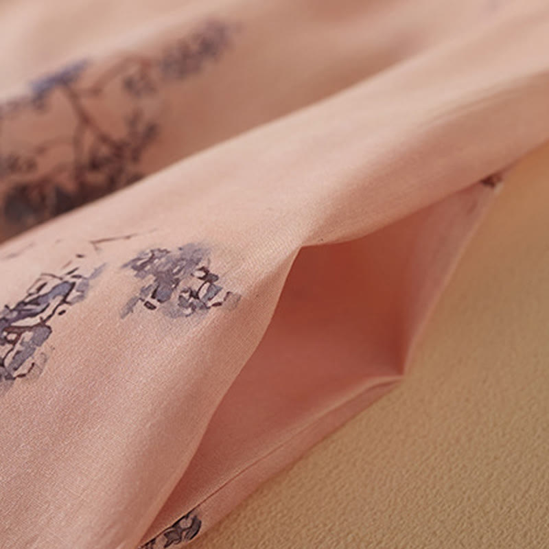 Robe mi-longue cheongsam en coton avec poches, imprimé floral vintage, boutons inclinés , col montant, manches mi-longues - image 5