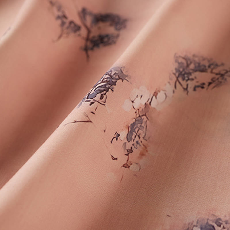 Robe mi-longue cheongsam en coton avec poches, imprimé floral vintage, boutons inclinés , col montant, manches mi-longues - image 4
