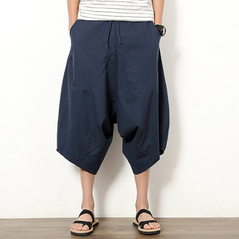 Pantalon large en coton et lin pour homme, avec poches, longueur 7-8, Buddha Stones , patchwork, simple et décontracté, avec cordon de serrage - image 1