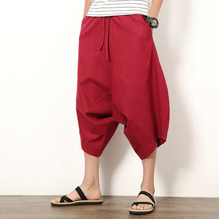 Pantalon large en coton et lin pour homme, avec poches, longueur 7-8, Buddha Stones , patchwork, simple et décontracté, avec cordon de serrage - image 13