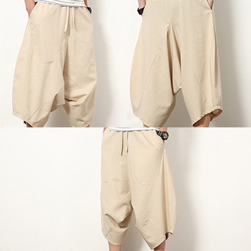 Pantalon large en coton et lin pour homme, avec poches, longueur 7-8, Buddha Stones , patchwork, simple et décontracté, avec cordon de serrage - image 10