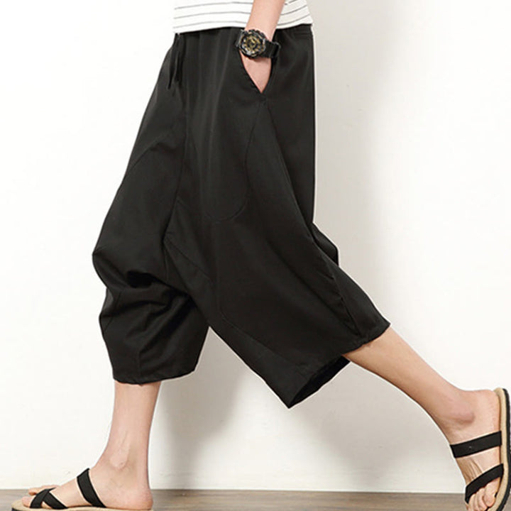 Pantalon large en coton et lin pour homme, avec poches, longueur 7-8, Buddha Stones , patchwork, simple et décontracté, avec cordon de serrage - image 20