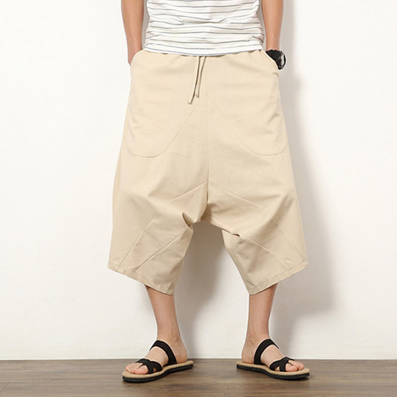 Pantalon large en coton et lin pour homme, avec poches, longueur 7-8, Buddha Stones , patchwork, simple et décontracté, avec cordon de serrage - image 7