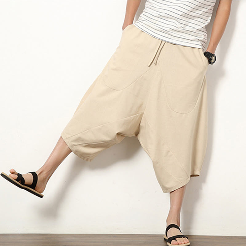 Pantalon large en coton et lin pour homme, avec poches, longueur 7-8, Buddha Stones , patchwork, simple et décontracté, avec cordon de serrage - image 8