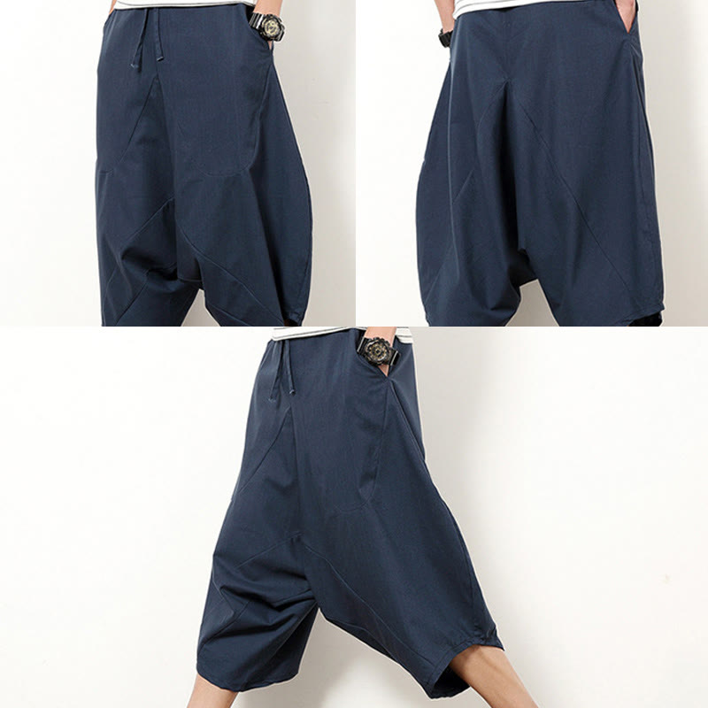 Pantalon large en coton et lin pour homme, avec poches, longueur 7-8, Buddha Stones , patchwork, simple et décontracté, avec cordon de serrage - image 5