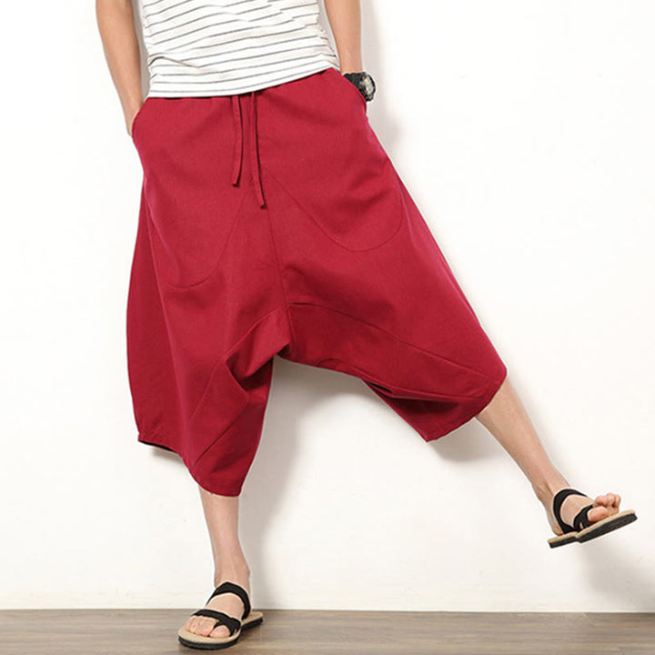 Pantalon large en coton et lin pour homme, avec poches, longueur 7-8, Buddha Stones , patchwork, simple et décontracté, avec cordon de serrage - image 12