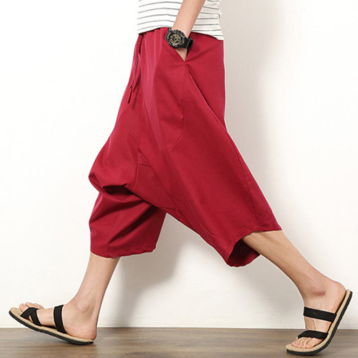 Pantalon large en coton et lin pour homme, avec poches, longueur 7-8, Buddha Stones , patchwork, simple et décontracté, avec cordon de serrage - image 14