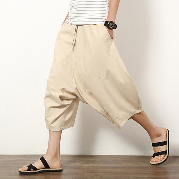 Pantalon large en coton et lin pour homme, avec poches, longueur 7-8, Buddha Stones , patchwork, simple et décontracté, avec cordon de serrage - image 9