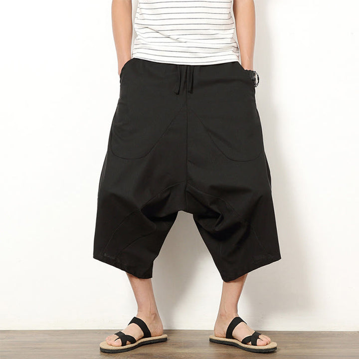 Pantalon large en coton et lin pour homme, avec poches, longueur 7-8, Buddha Stones , patchwork, simple et décontracté, avec cordon de serrage - Noir - US/UK/AU46，EU56 (5XL) - image 17