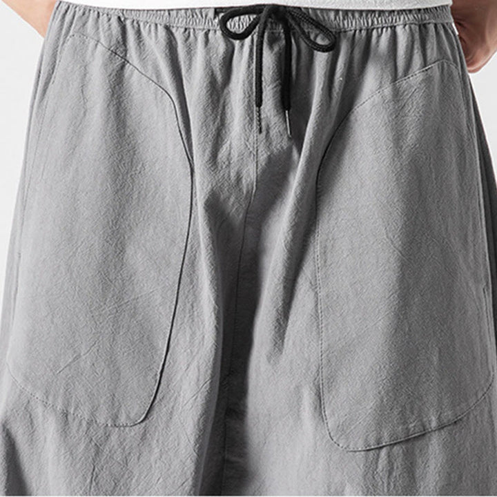 Pantalon décontracté à entrejambe bas et cordon de serrage pour homme , coupe ample, en coton et lin, avec poches, longueur 7-8 - image 26