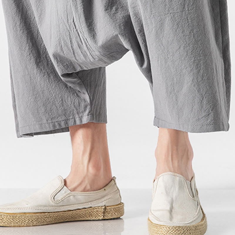 Pantalon décontracté à entrejambe bas et cordon de serrage pour homme , coupe ample, en coton et lin, avec poches, longueur 7-8 - image 28