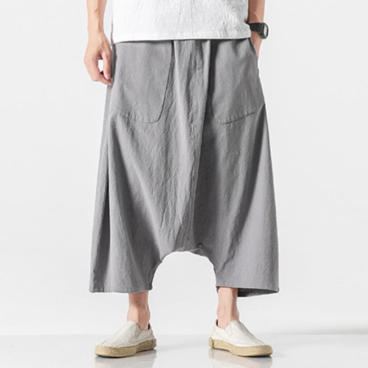 Pantalon décontracté à entrejambe bas et cordon de serrage pour homme , coupe ample, en coton et lin, avec poches, longueur 7-8 - Argent - US/UK/AU46，EU56 (5XL) - image 18
