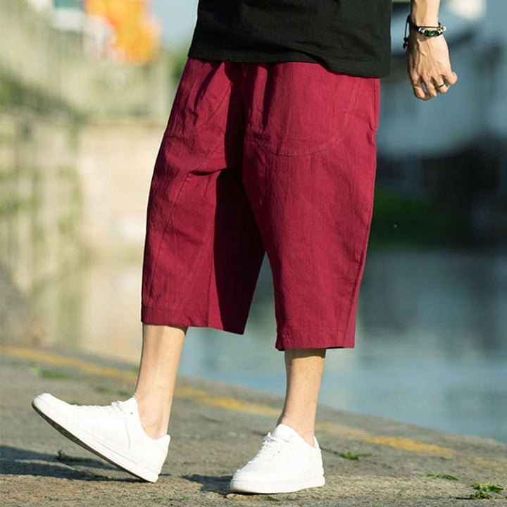 Pantalon d'été pour homme, coupe simple, plissé, cordon de serrage, longueur 7-8, avec poches, motif Buddha Stones - image 21