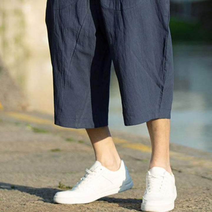 Pantalon d'été pour homme, coupe simple, plissé, cordon de serrage, longueur 7-8, avec poches, motif Buddha Stones - image 17