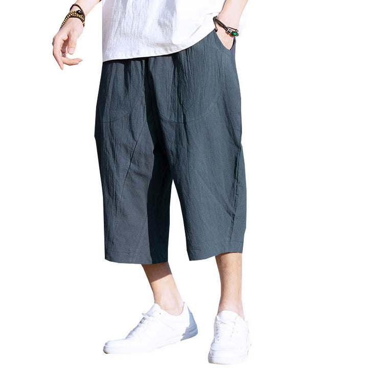 Pantalon d'été en coton et lin avec cordon de serrage et poches pour homme, taille 7-8, motif Buddha Stones