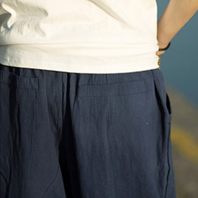 Pantalon d'été en coton et lin avec cordon de serrage et poches pour homme, taille 7-8, motif Buddha Stones