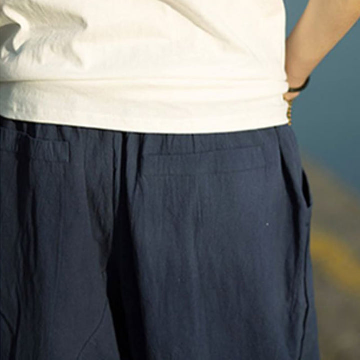 Pantalon d'été en coton et lin avec cordon de serrage et poches pour homme, taille 7-8, motif Buddha Stones