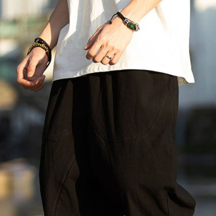 Pantalon d'été en coton et lin avec cordon de serrage et poches pour homme, taille 7-8, motif Buddha Stones