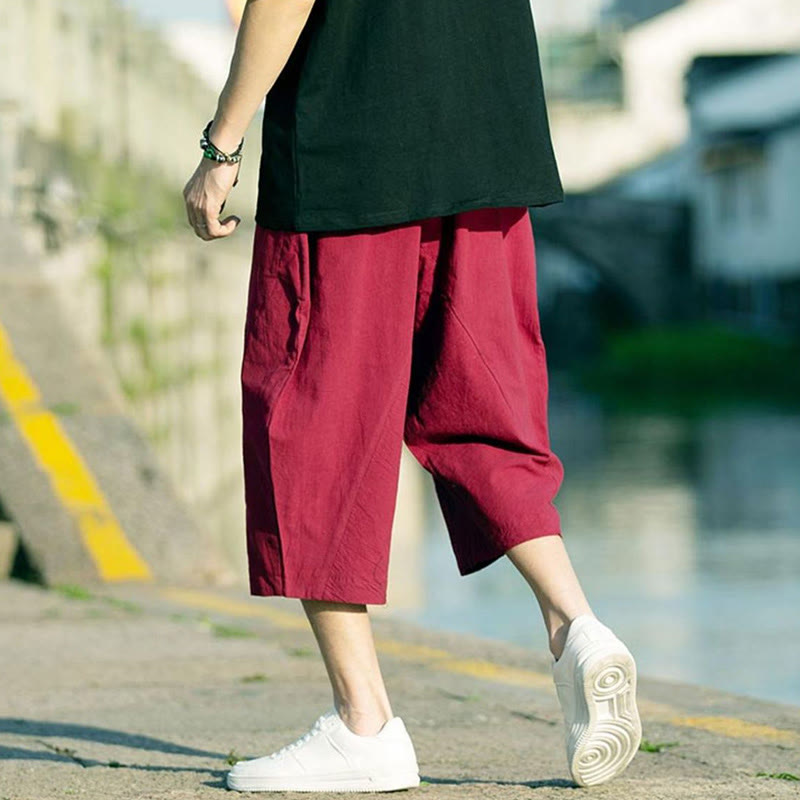 Pantalon d'été en coton et lin avec cordon de serrage et poches pour homme, taille 7-8, motif Buddha Stones