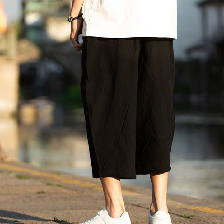 Pantalon d'été en coton et lin avec cordon de serrage et poches pour homme, taille 7-8, motif Buddha Stones