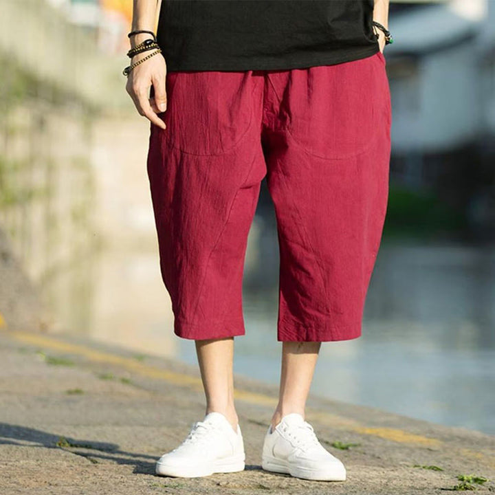 Pantalon d'été en coton et lin avec cordon de serrage et poches pour homme, taille 7-8, motif Buddha Stones