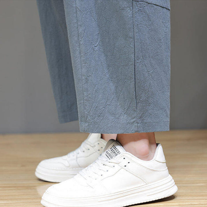 Pantalon Buddha Stones uni à entrejambe bas avec cordon de serrage et taille élastique en coton pour homme, jambes larges et poches - image 13