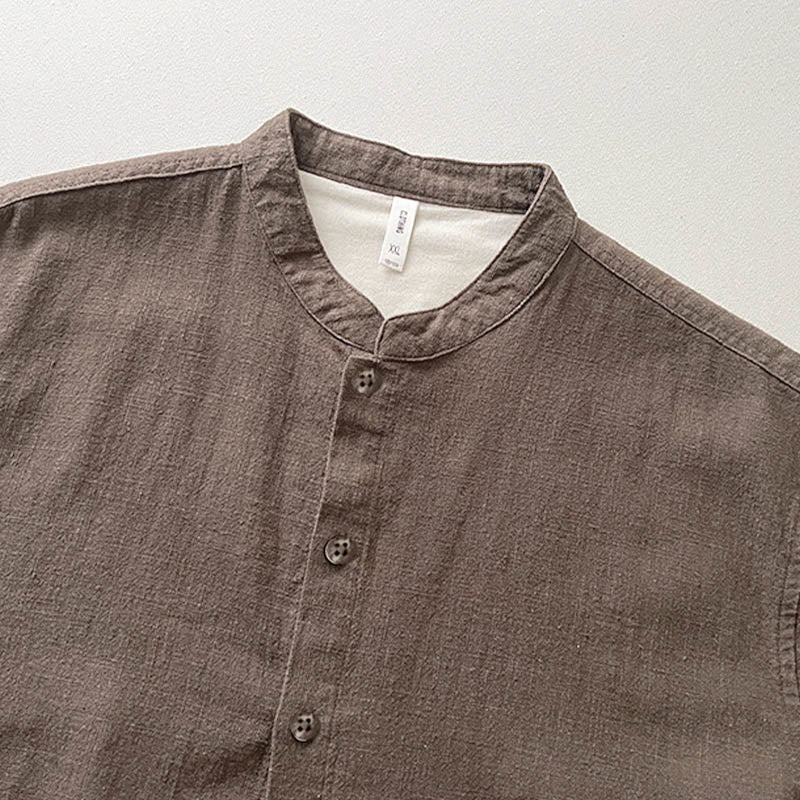Chemise décontractée en lin et coton pour homme avec poches et motif Buddha Stones