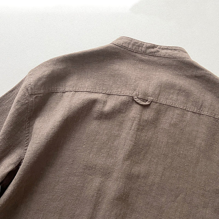 Chemise décontractée en lin et coton pour homme avec poches et motif Buddha Stones