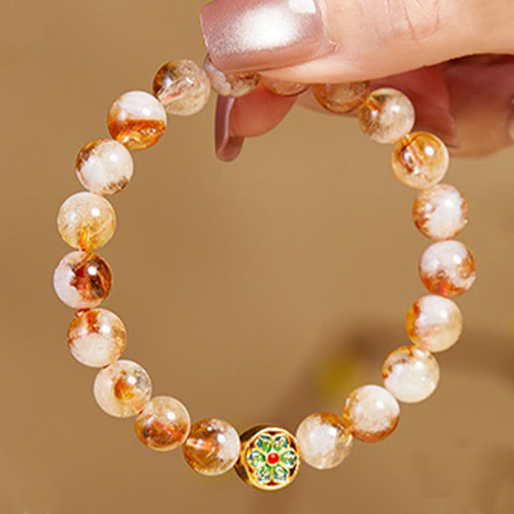 Bracelet de protection en argent sterling 999 avec Buddha Stones et citrine Om Mani Padme Hum