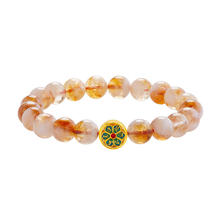 Bracelet de protection en argent sterling 999 avec Buddha Stones et citrine Om Mani Padme Hum