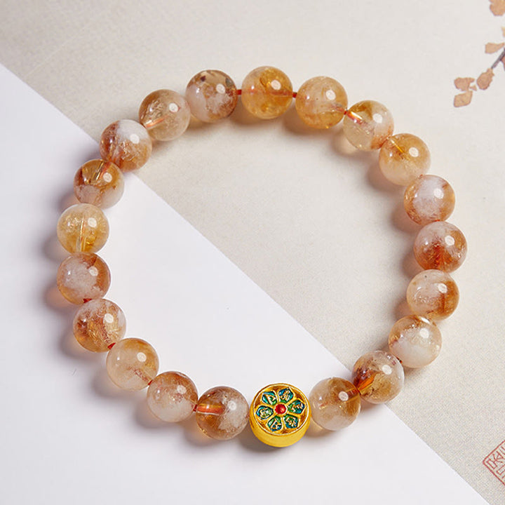 Bracelet de protection en argent sterling 999 avec Buddha Stones et citrine Om Mani Padme Hum