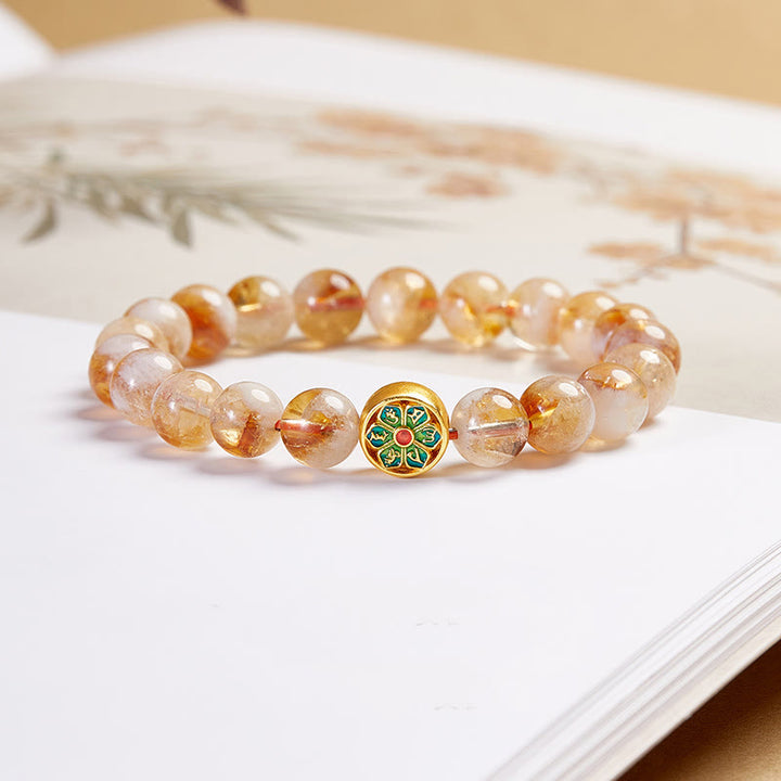 Bracelet de protection en argent sterling 999 avec Buddha Stones et citrine Om Mani Padme Hum - Citrine (Tour de poignet : 14-16 cm) - image 0