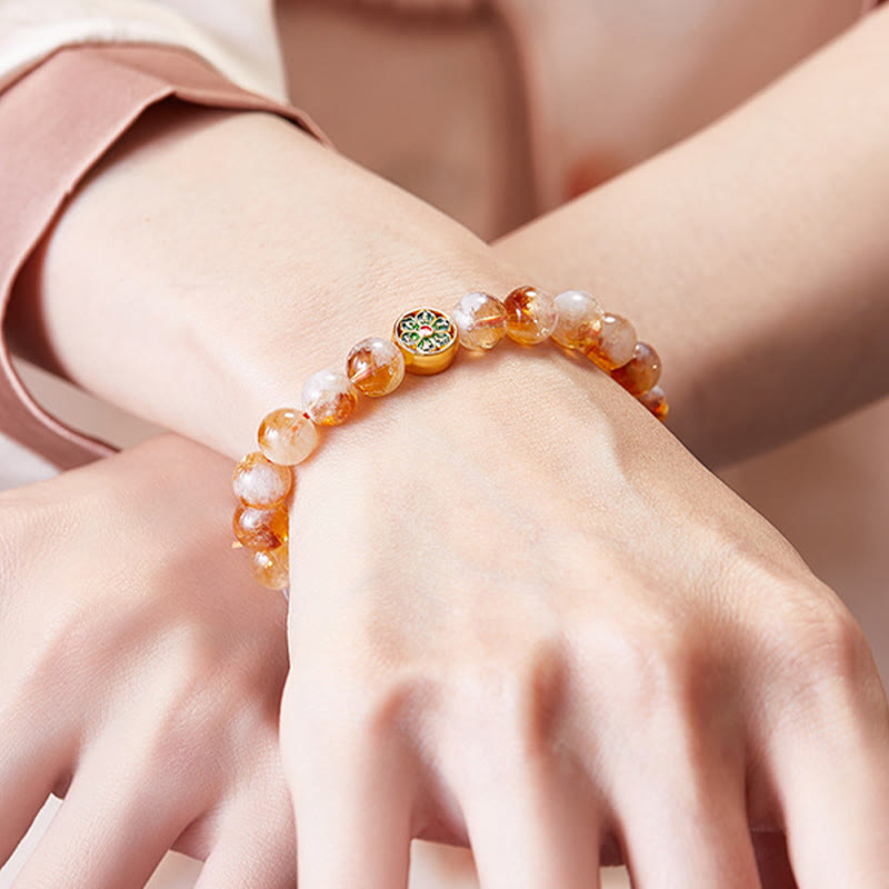 Bracelet de protection en argent sterling 999 avec Buddha Stones et citrine Om Mani Padme Hum