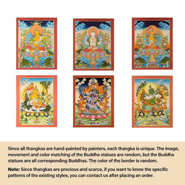 Buddha Stones Thangka Peinture Jaune Dieu de la Richesse Vert Tara Avalokitesvara Décoration Faite à la Main Boîte Aveugle (Style Aléatoire)