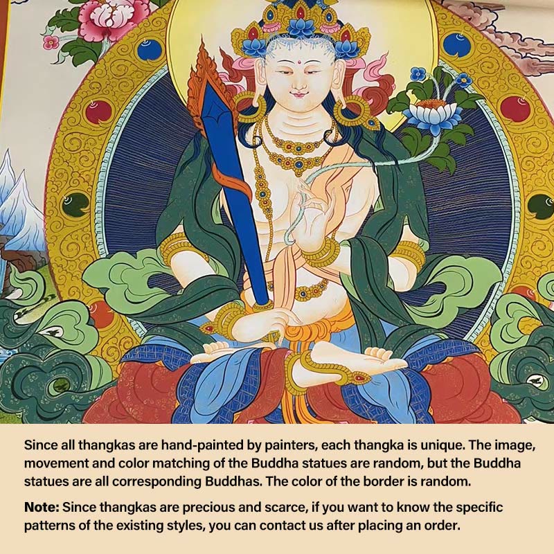 Buddha Stones Thangka Peinture Jaune Dieu de la Richesse Vert Tara Avalokitesvara Décoration Faite à la Main Boîte Aveugle (Style Aléatoire) - 27,56 x 21,6 pouces / 70 x 55 cm Akasagarbha (Style de Thangka aléatoire, contactez le service client pour voir les styles disponibles) - image 18