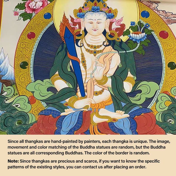 Buddha Stones Thangka Peinture Jaune Dieu de la Richesse Vert Tara Avalokitesvara Décoration Faite à la Main Boîte Aveugle (Style Aléatoire) - 27,56 x 21,6 pouces / 70 x 55 cm Akasagarbha (Style de Thangka aléatoire, contactez le service client pour voir les styles disponibles) - image 18