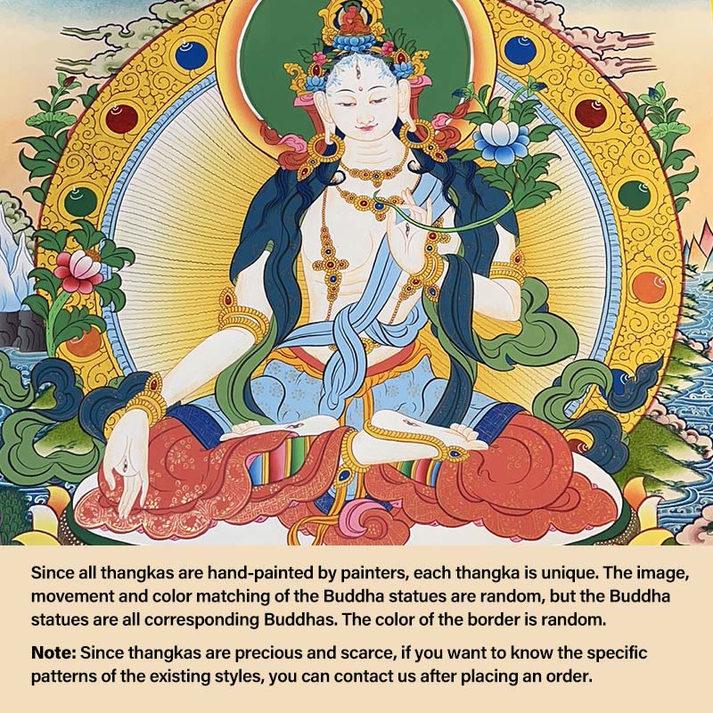 Buddha Stones Thangka Peinture Jaune Dieu de la Richesse Vert Tara Avalokitesvara Décoration Faite à la Main Boîte Aveugle (Style Aléatoire) - Tara blanche 27,56 x 21,6 pouces / 70 x 55 cm (style de thangka aléatoire, contactez le service client pour connaître les styles disponibles) - image 11