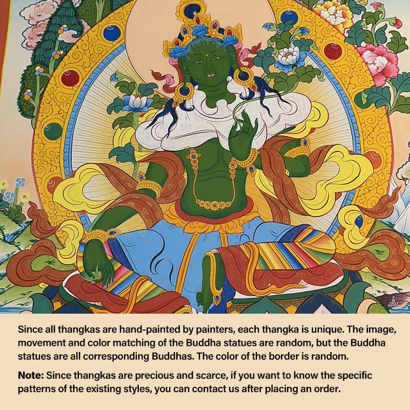 Buddha Stones Thangka Peinture Jaune Dieu de la Richesse Vert Tara Avalokitesvara Décoration Faite à la Main Boîte Aveugle (Style Aléatoire) - Tara verte 27,56 x 21,6 pouces / 70 x 55 cm (style Thangka aléatoire, contactez le service client pour connaître les styles disponibles) - image 7