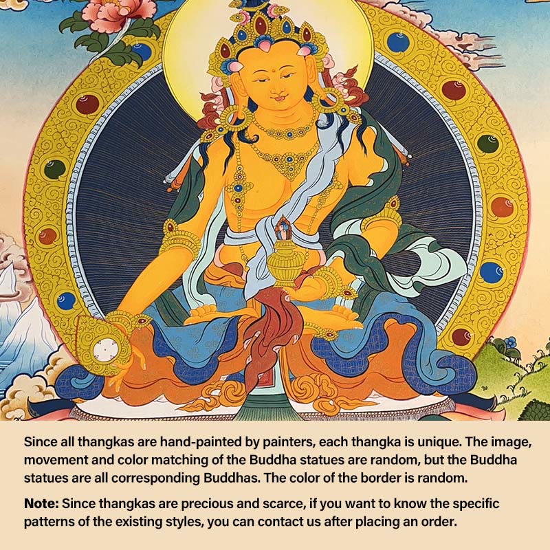 Buddha Stones Thangka Peinture Jaune Dieu de la Richesse Vert Tara Avalokitesvara Décoration Faite à la Main Boîte Aveugle (Style Aléatoire) - Bouddha de la longévité 27,56*21,6 po/70*55 cm (Style Thangka aléatoire, contactez le service client pour voir les styles disponibles) - image 16