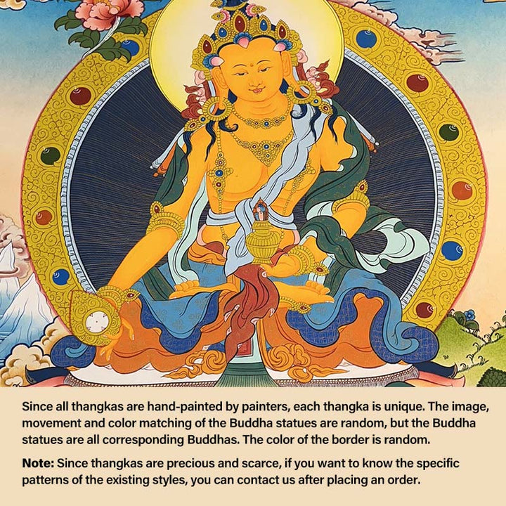 Buddha Stones Thangka Peinture Jaune Dieu de la Richesse Vert Tara Avalokitesvara Décoration Faite à la Main Boîte Aveugle (Style Aléatoire) - Bouddha de la longévité 27,56*21,6 po/70*55 cm (Style Thangka aléatoire, contactez le service client pour voir les styles disponibles) - image 16