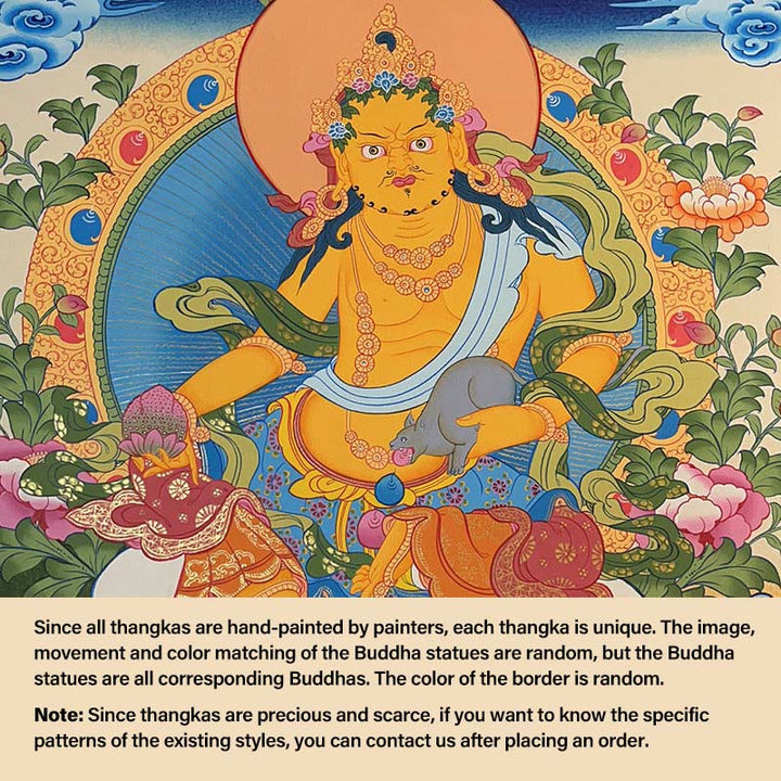 Buddha Stones Thangka Peinture Jaune Dieu de la Richesse Vert Tara Avalokitesvara Décoration Faite à la Main Boîte Aveugle (Style Aléatoire)