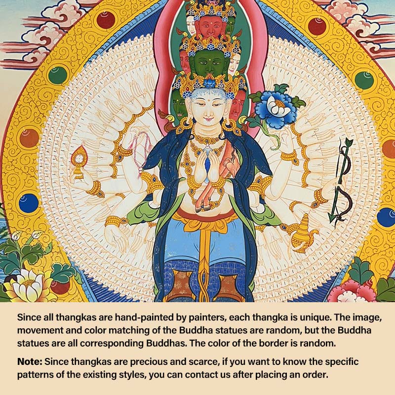 Buddha Stones Thangka Peinture Jaune Dieu de la Richesse Vert Tara Avalokitesvara Décoration Faite à la Main Boîte Aveugle (Style Aléatoire) - 27,56 x 21,6 pouces / 70 x 55 cm Avalokitesvara aux mille bras (style Thangka aléatoire, contactez le service client pour connaître les styles disponibles) - image 5