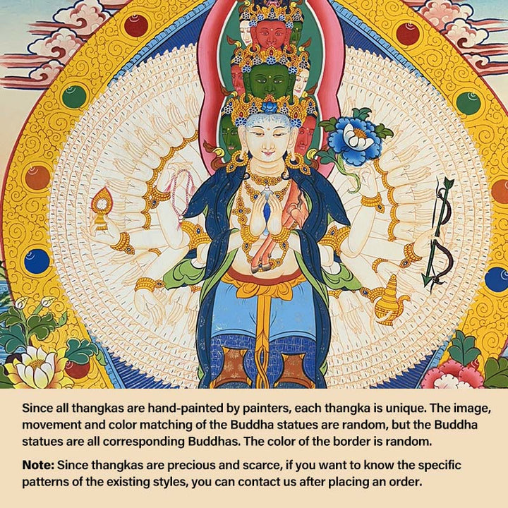 Buddha Stones Thangka Peinture Jaune Dieu de la Richesse Vert Tara Avalokitesvara Décoration Faite à la Main Boîte Aveugle (Style Aléatoire) - 27,56 x 21,6 pouces / 70 x 55 cm Avalokitesvara aux mille bras (style Thangka aléatoire, contactez le service client pour connaître les styles disponibles) - image 5