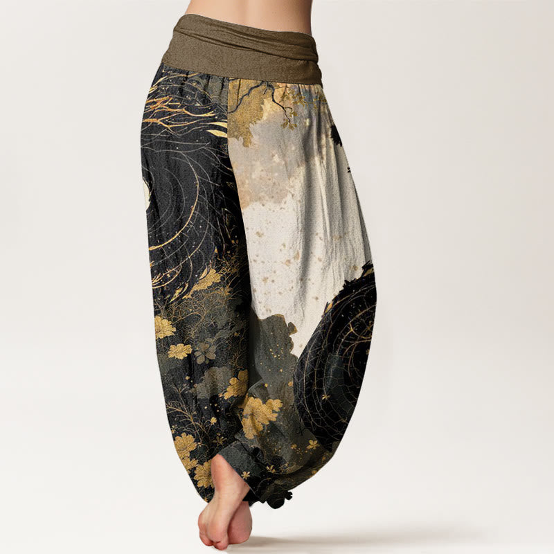 Pantalon harem femme en coton décontracté à motif de Buddha Stones, dragon et arbre ancien, taille élastique - image 2