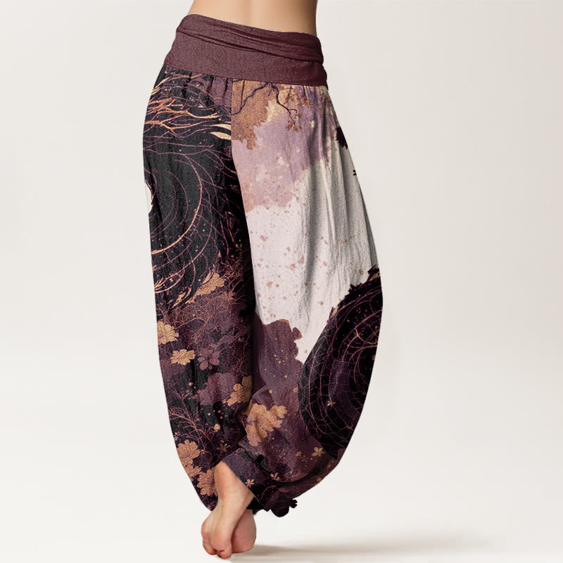 Pantalon harem femme en coton décontracté à motif de Buddha Stones, dragon et arbre ancien, taille élastique - image 6